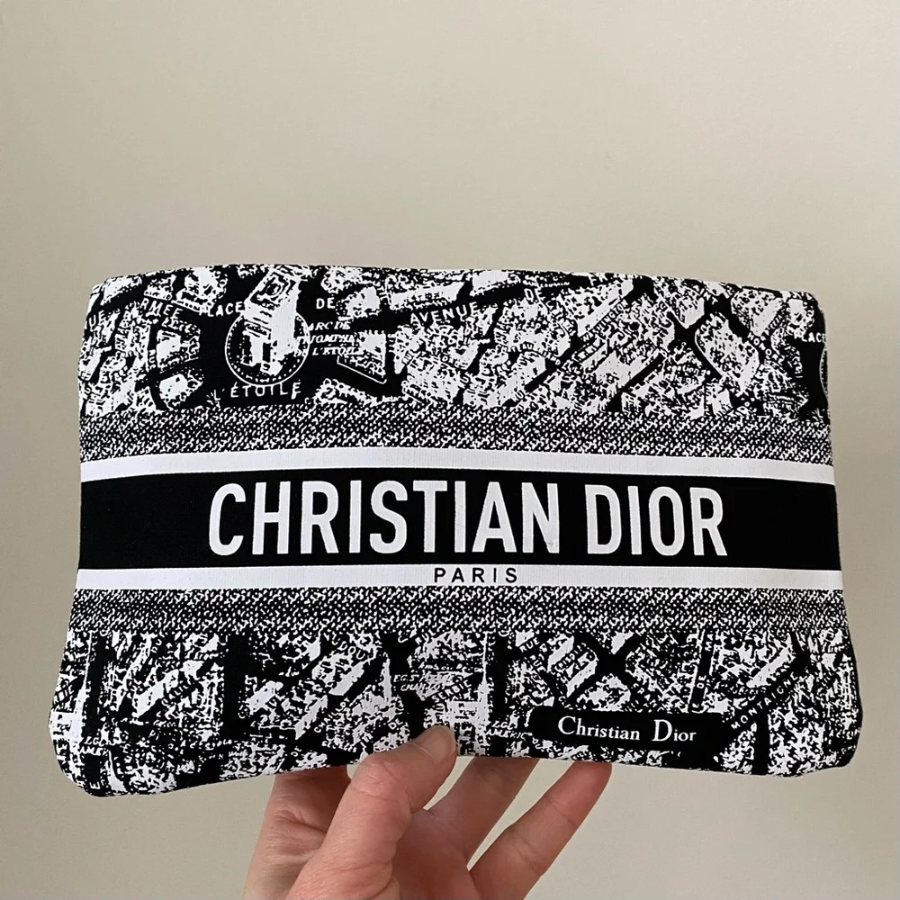Brand New Christian Dior Black White Paris Map Print Cosmetic Bag Makeup Pouch - Picture 2 of 12